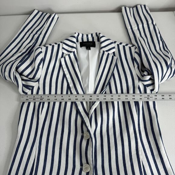 Carlisle Collection Blazer Womens 8 Blue Striped Linen Blend Jacket Nautical - Picture 12 of 16